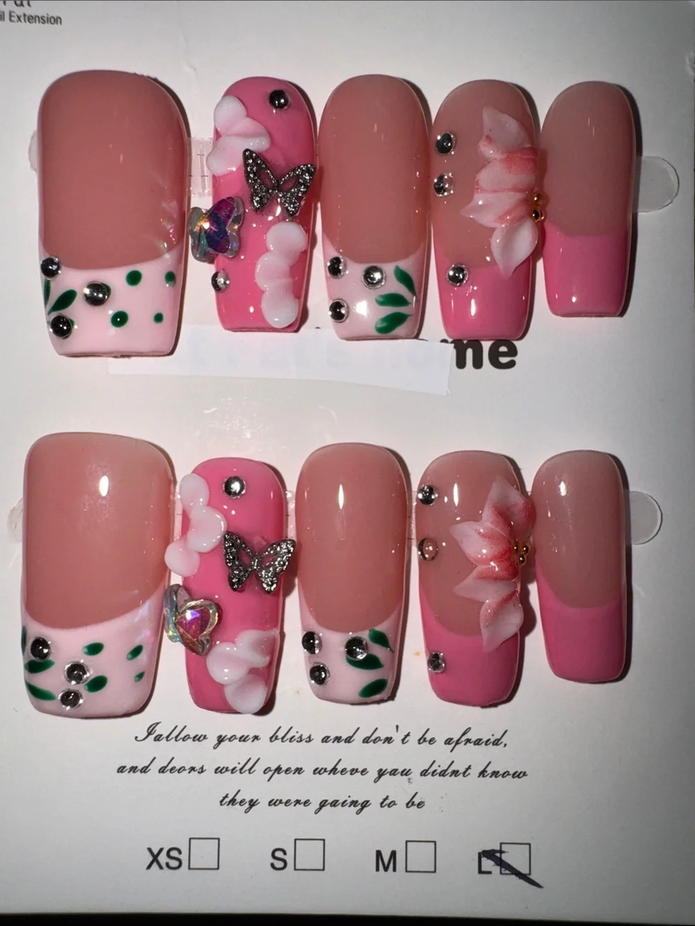 Pink Floral 3D Rhinestone Press-On Nails